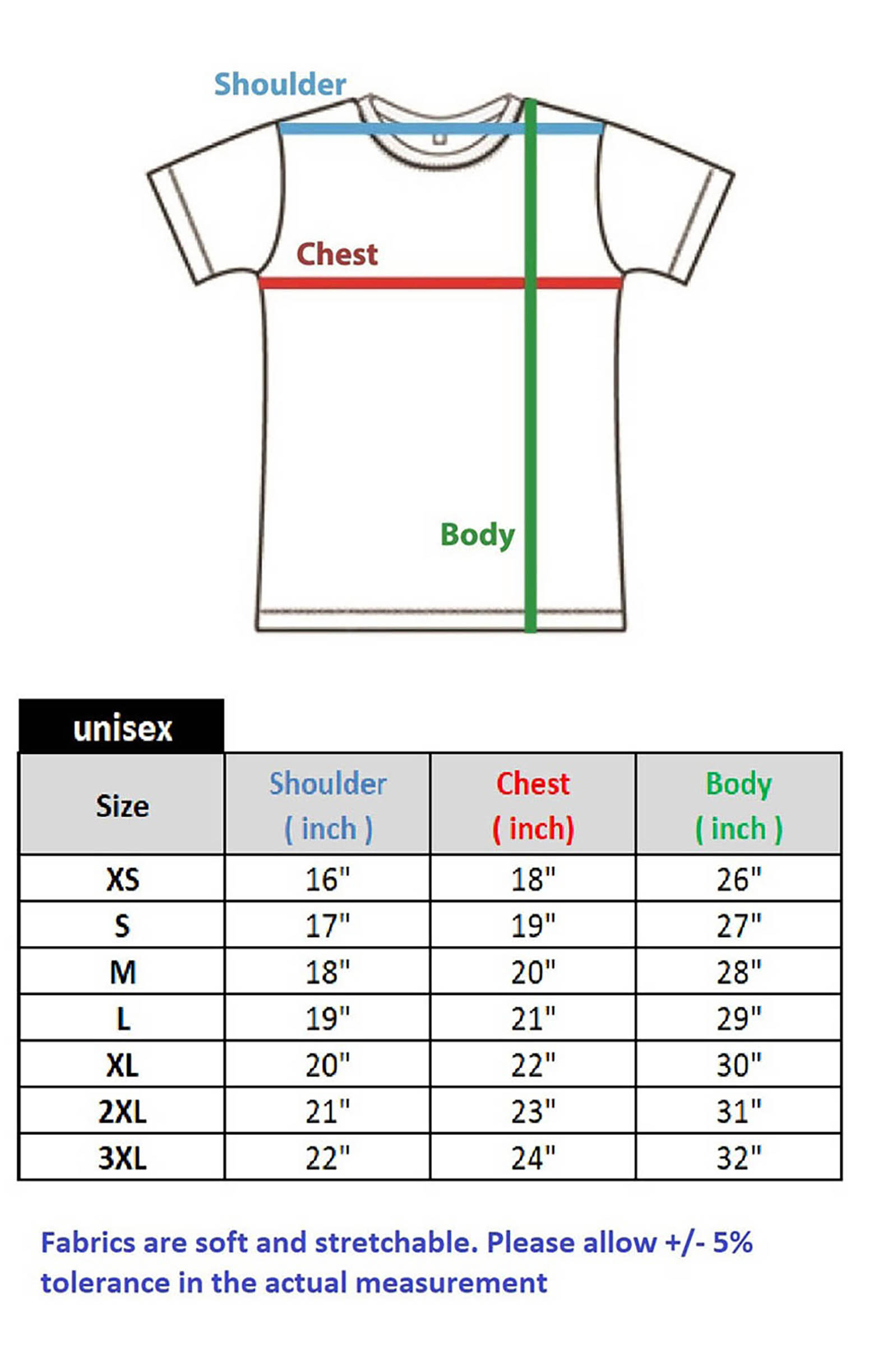 T shirts Size Measurement